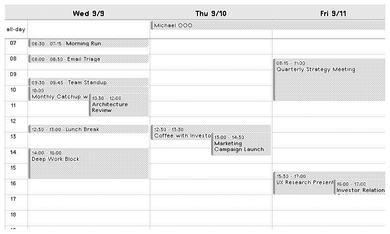 Apple Calendar Three Day Week layout