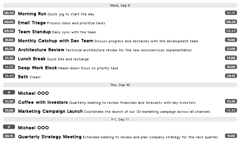 CalDAV Schedule layout