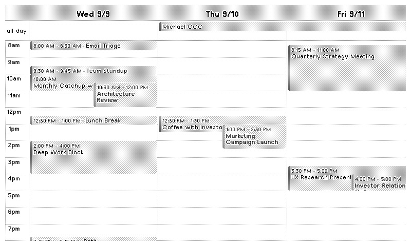 CalDAV Three Day Week layout