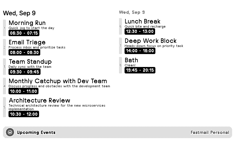 Fastmail Calendar Today Only layout