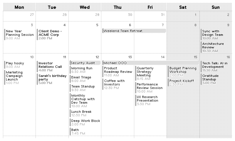 Google Calendar Month layout
