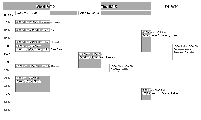 Google Calendar Three Day Week layout
