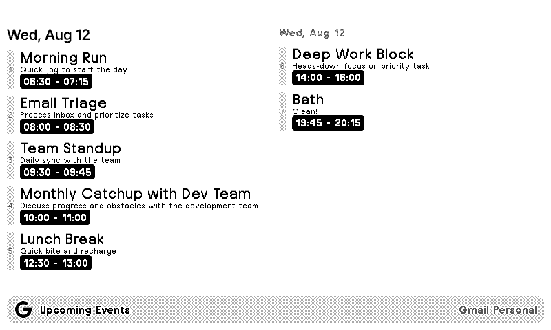 Google Calendar Today Only layout