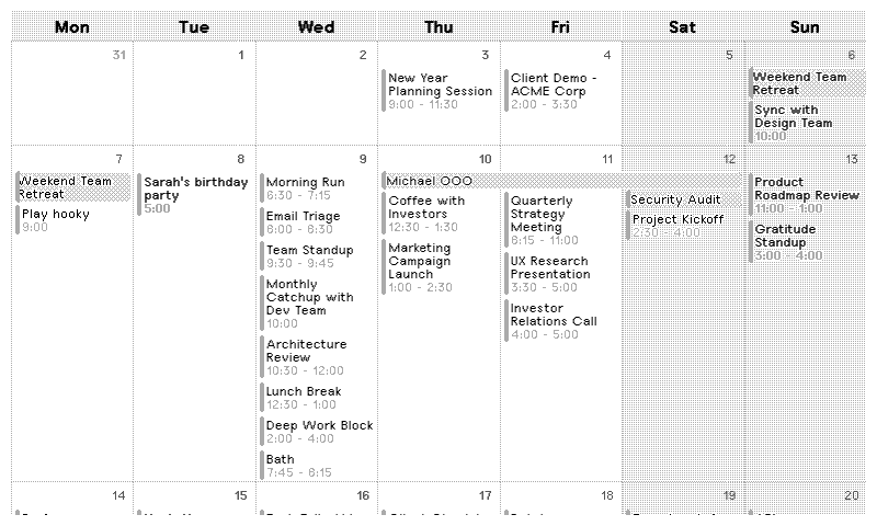Nextcloud Calendar Month layout