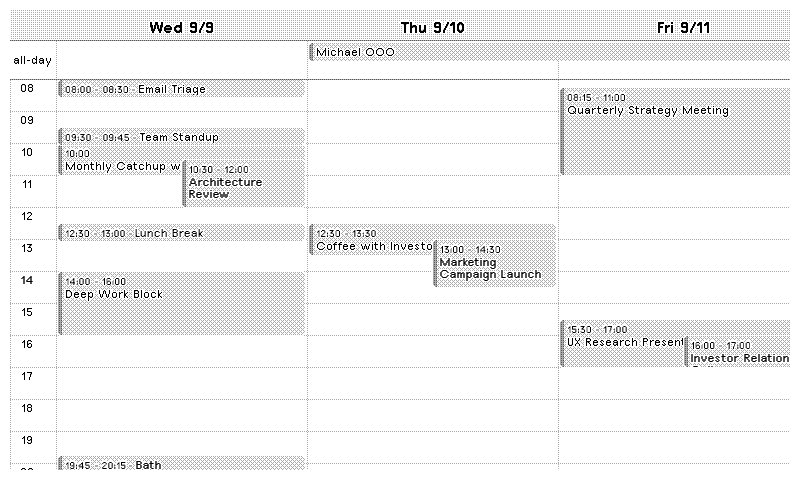 Outlook Calendar Three Day Week layout