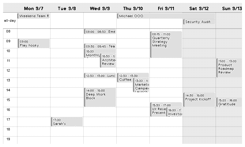Outlook Calendar Week layout
